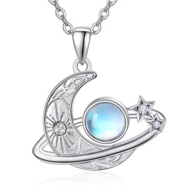 KINGWHYTE Moonstone Necklace for Women Moon Necklace 925 Sterling Silver Sun and Moon Necklace Planet Pendant Star Necklace Milky Way Jewellery Gifts for Women Girl Friends