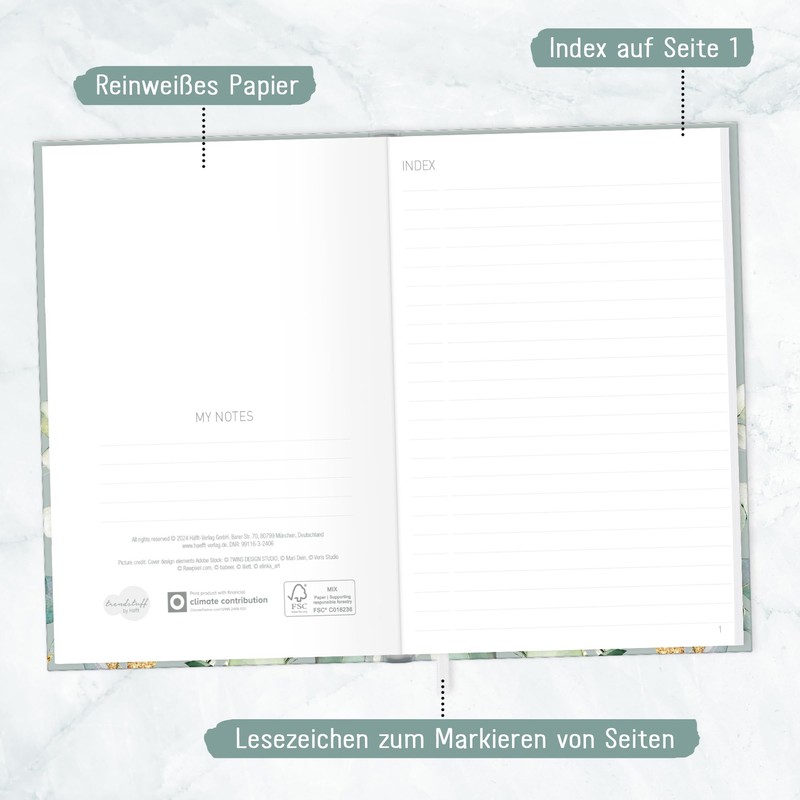 Trendstuff by Häfft A5 Lined Notebook [Minty Leaves] 124 Pages,