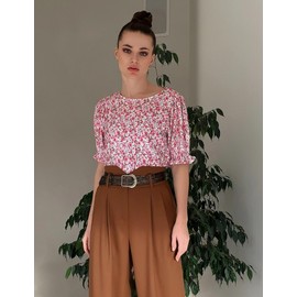 Zeagoo Women Tops Floral Printed Shirts Dressy Casual Short Sleeve Round Neck Blouse for Women