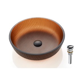 Fanwin Star Littel Rock Series Tempered Deco Bathroom Glass Vessel Sink in Tea Matt | Top Mount Sinks Above Vanity Countertop | Sink Bowl with Pop Up Drain | FW-LA639