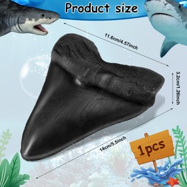 5.5 Inch Shark Tooth Toys Megalodon Tooth Fake Shark Teeth Fossils Replica for Home Table Shelf Display Decor Megalodon Collection Megalodon Toy Shark Lover Gift (Black)