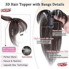 MORICA Bangs Hair Clip, 360° 3D Cover Clip in Bangs 100% Real Human Hair Toppers with Bangs，Hair pieces Clip on Bangs for Women Fake Bangs for Daily Wear (Brown Black, 5×7 3D Bangs)