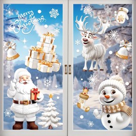 Christmas Window Stickers 9 Sheets Double Side Window Cling Xmas Scene Stickers Window Christmas Decorations for Christmas Window (White)