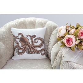 (Design 106) - HGOD DESIGNS Octopus Decorative Throw Pillow Cover Case,Funny Octopus Cotton Linen Outdoor Pillow Cases Square Standard Cushion Covers for Sofa Couch Bed 46cm x 46cm Brown