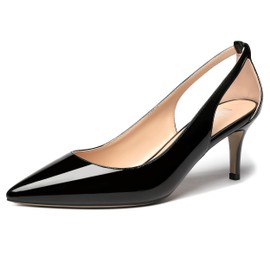 MERRORI Women's Black Solid Patent Mid Heel Stiletto Slip On 2.5 Inch Pointed Toe Pumps Shoes Size 9 - Zapatos Altos de Tacon Elegante de Mujer