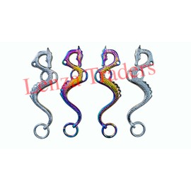 Hackamore Dragon Rainbow Replacement Cheeks BITLESS Horse BIT Multi Color Silver Horse Hackamore S Steel English Western (Silver)