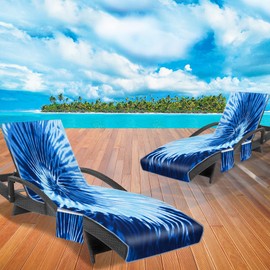 Ruikyhom Lounge Chair Towel Cover (Pack of 2), Tie Dye Style Chaise Lounge Cover, Beach Chair Covers with Pockets for Pool Beach Garden Courtyard Outdoor Trips, 85 x30 in, Blue Grey