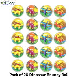 eMKay® Pack of 20 Dinosaur Bouncy Balls – Jet Balls (3.3cm) – 4 Assorted Designs – Party Favours, Bulk Prizes & Sensory Toys for Kids