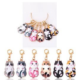Cat Stitch Markers for Knitting, Lovely Cat Keychain with Lobster Claw Clasps Large Crochet Locking Markers Beautiful Alloy Knitting Weaving Accessories for Knitting Crocheting Pet Memorial (6)