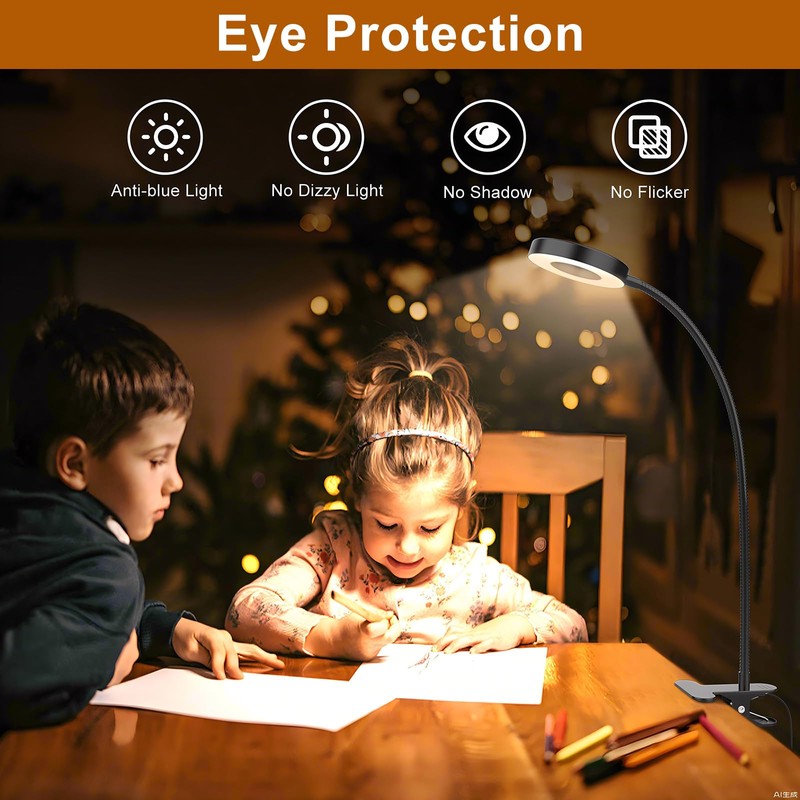 Exsight Desk Lamp Clip Light, 3 Light Modes 10 Dimmable