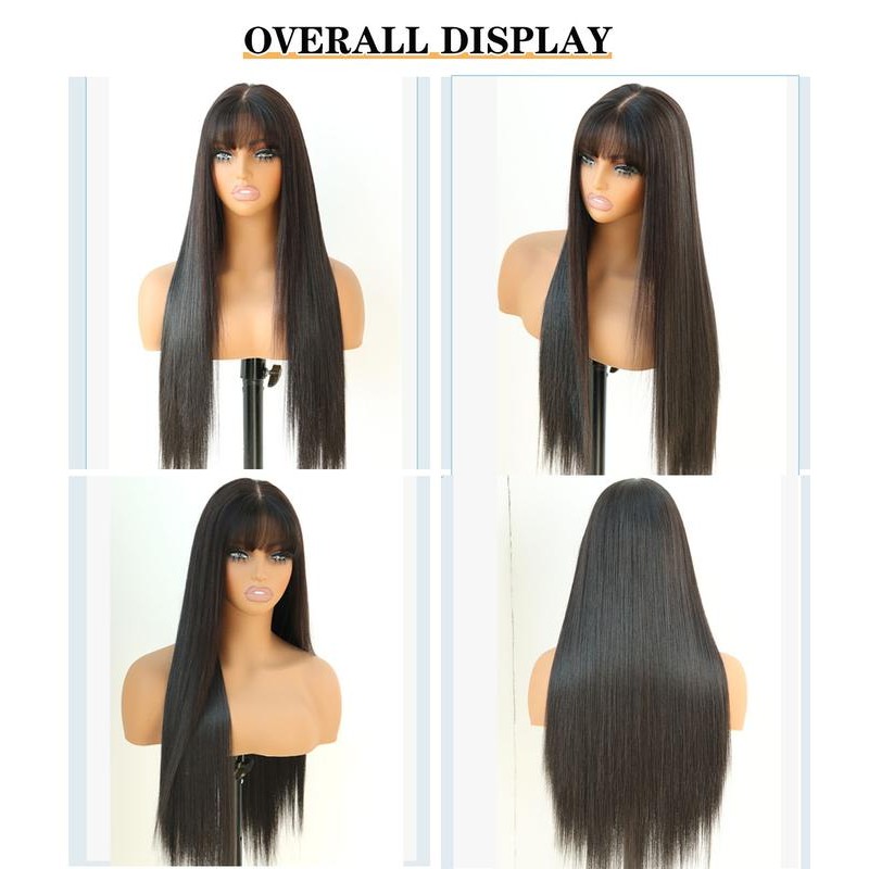 Glueless Wear and Go Straight Wigs with Bangs 6x4 Lace