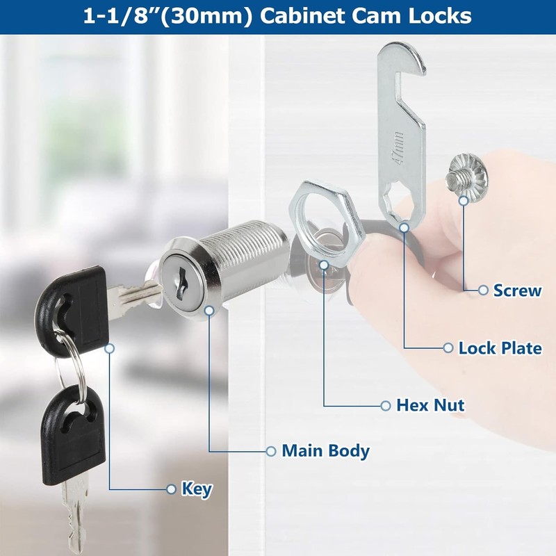 Oungy 12Pack 30mm Cabinet Locks, Keyed Alike Cam Locks Security