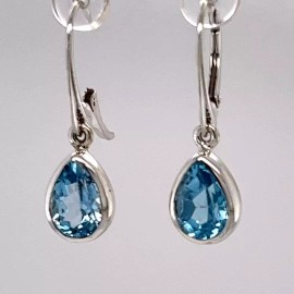 Amber America Facetted BLUE TOPAZ Drop / Pear Earrings - 925 STERLING SILVER - Leverback #4e