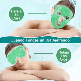 2 Piezas Mscaras de Hielo para Ojos y Cara, Mascarilla de Gel Facial FraCaliente, Alivio Rpido Ojeras, Bolsas y Estrs, Ideal Dormir y Migraa Alivio - 