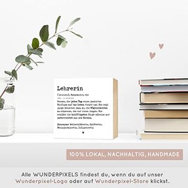 Wunderpixel¬Æ Holzbild Definition Lehrerin - 15x15x2cm zum Hinstellen/Aufh√§ngen, echter Fotodruck mit Spruch auf Holz - schwarz-wei√ües Wand-Bild Aufsteller Zuhause B√ºro zur Dekoration Geschenk-Idee