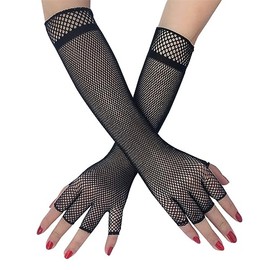 Sup-Coente Black Fishnet Gloves Emo Punk Arm Sleeves Steampunk Arm Warmers Y2k Sheer Gothic Elbow Length Mesh Rave Gloves