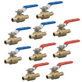 VANCOCO PEX Ball Valves, 1/2 Inch Brass Pex Full Port Water Shut Off Valve, Quarter Turn Hot (Red) Cold (Blue) of Water Pex Fittings, 10 Pcs