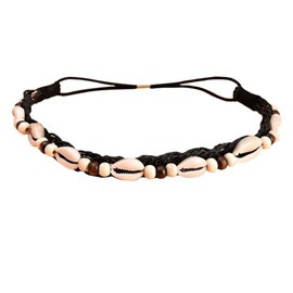 ZCYYYS Women Girls Shell Headband Beach Headbands with Beads Elastic Weave Hair Band Summer Headpiece TSFD49 (Black)