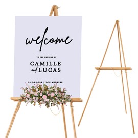 Falling in Art 65" A-Frame Tripod Easel Stand, Wooden Display Easel with Adjustable Canvas Holder, Floor Easel for Wedding Signs, Posters, Paintings, Artwork(Natural)