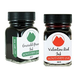 Monteverde 60ml Core Fountain Pen Ink Bottle (30ml Emerald Green Ink Bottle G309EG, 30ml Valentine Red Ink Bottle G309VR)