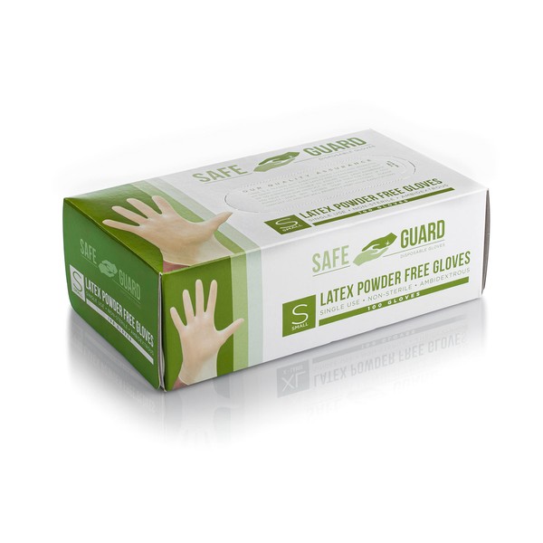 SAFEGUARD Latex Powder Free Gloves, Small, 100 Count (Pack of 1)