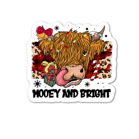 Mooey and Bright Christmas Holiday Sticker Cow Highland Cow Cute Sticker Decal
