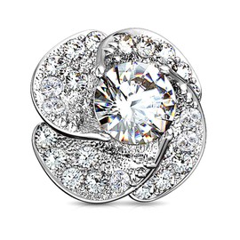 FIFTH CUE 14G CZ Paved & Round CZ Center Rose Blossom 316L Surgical Steel Internally Threaded Dermal Anchor Top, Metal, cubic-zirconia