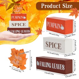 4 Pcs Thanksgiving Fall Decor Wooden Table Centerpieces Fall Maple Leaf Block Sign Decorations for Home Wooden Tiered Tray Decor for Tabletop Autumn Harvest Party Home Kitchen