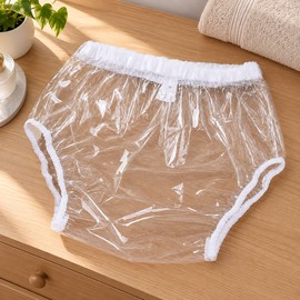 Reusable Waterproof TPU Adult Diaper Cover Pants, Clear/Frosted, S–XXL