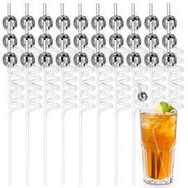 30 Pieces 70s Disco Ball Straws Glitter Mirror Silver Ball Straws 70s Wedding Birthday Party Decorations Disco Supplies for 1970s Fever Retro Dance Holiday Wedding Bachelorette Party Decor