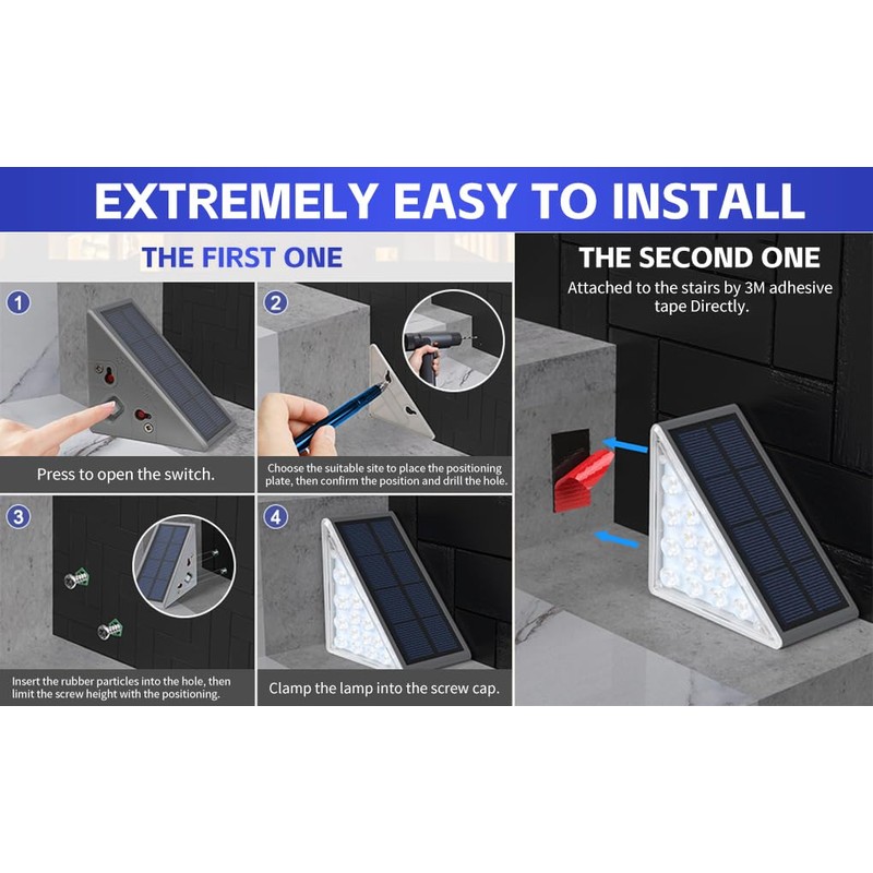 Clora 4 Pack Solar Outdoor Step Lights Triangle IP68 Waterproof