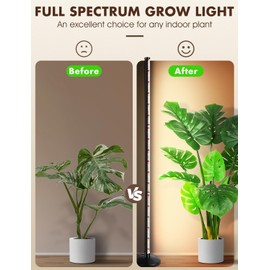 Uocub 57" Grow Lights for Indoor Plants: 36W 280 LEDs Full Spectrum Plant Lights for Seed Starting with Timer and 10 Level Dimmable Standing Plant Growing Lamp for Greenhouse with Hanging Accessory