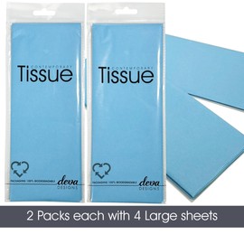 Light Blue Tissue | 8 Sheets, Each 50x70cm | 2 Packs, Each with 4 Sheets Premium Quality Tissue | Biodegradable Packaging | Ideal for Gift Wrapping and Crafting
