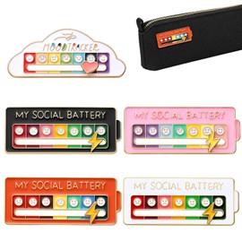 COTATI 5Pcs Social Battery Pin, Interactive Social Battery Slider Pin Set, Funny Mood Tracker Indicator Badge for Backpacks Jackets, Creative Enamel Lapel Brooch Pins