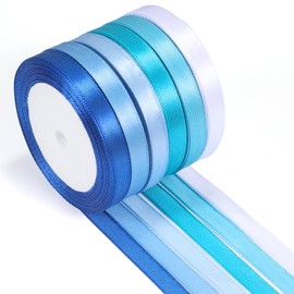 ihaspoko 10 mm Wide Satin Ribbon Blue and White - 6 Polyester Satin Ribbon, 22 m Gift Wrapping Ribbon for Gift Wrapping, Weddings, Crafts | Ribbon for Cards, Decoration & Wedding Cars ​