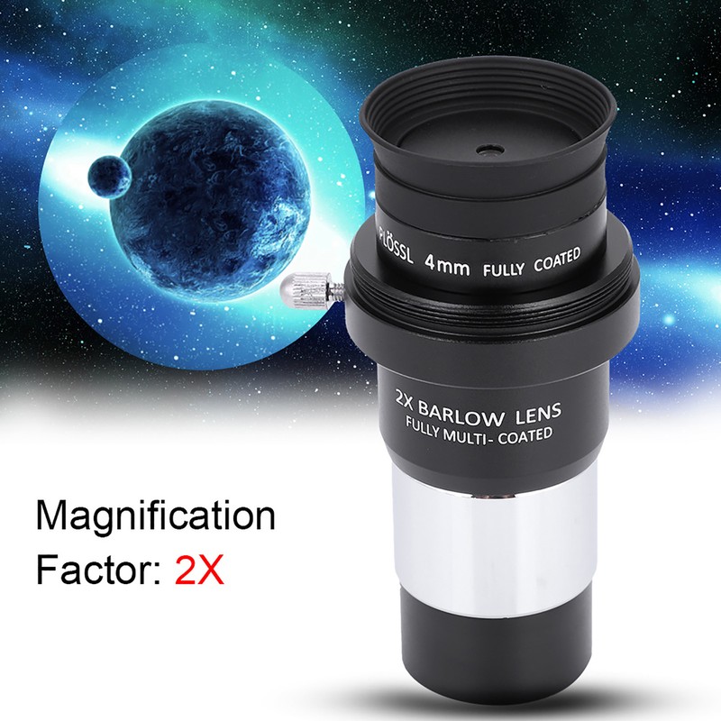 1.25" Plossl Telescope Eyepiece Set 4/10/25mm 2X Barlow Lens Kit