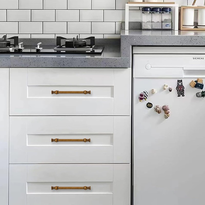 ZAUYX 2-Pack 3inch(76mm) Hole Center Antique Brass Cabinet Pulls Solid