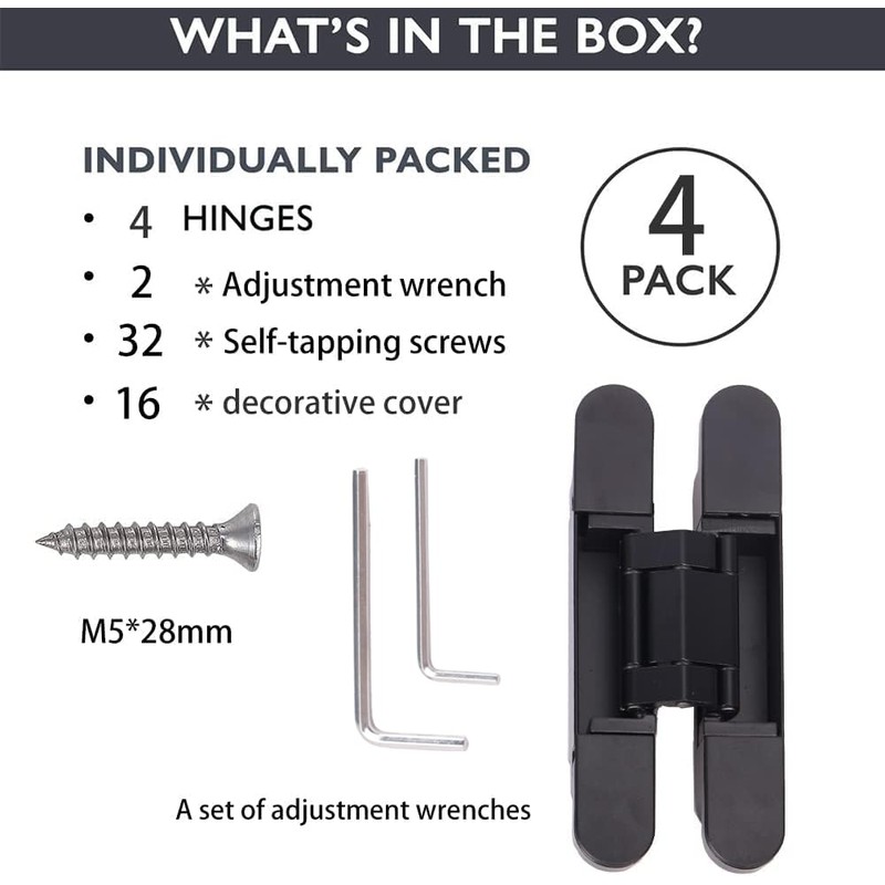 4-Pack 6 inch Hidden Door Hinges Heavy Duty Black, Invisible