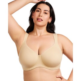 HSIA Bras for Women Minimizer Full Coverage, Plus Size T Shirt Unlined Underwire Smooth Bra, Seamless Cups Joan Ultimate Soft Beige
