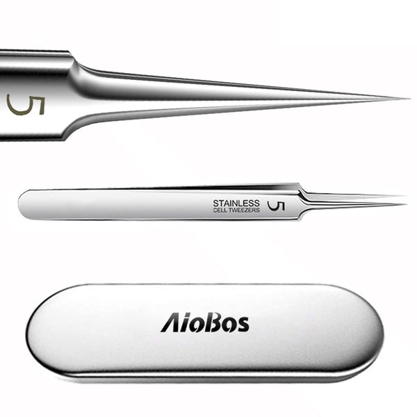 AioBos Square Stopper Tweezers, Precision Tweezers, Tip Width <0.002 inches (0.05 mm), Acne Remover, Salon Dedicated Blackhead Removal, Storage Case
