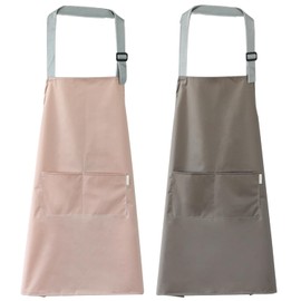 2 Pack Aprons for Women with Pockets Chef Kitchen Apron Men Adults Waterproof Adjustable Bib Aprons for Gardening Dishwashing BBQ Cooking Grilling Cleaning Baking Painting