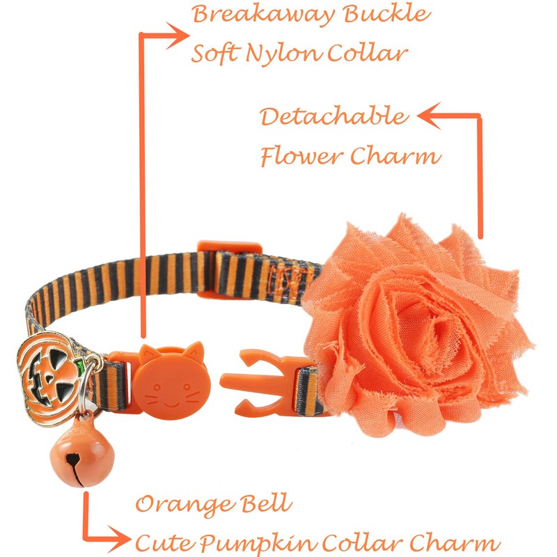 BoomBone Fall Cat Collar with Bell and Pumpkin Charm