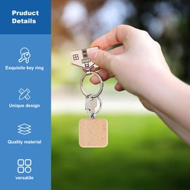 Nvanvmm 40 Pieces Round Wooden Keychain Empty Keychain in Wooden Rectangular DIY Keychain Can Engrave DIY Gifts Four Different Shapes (Rectangular+Oval+Square+ Round)
