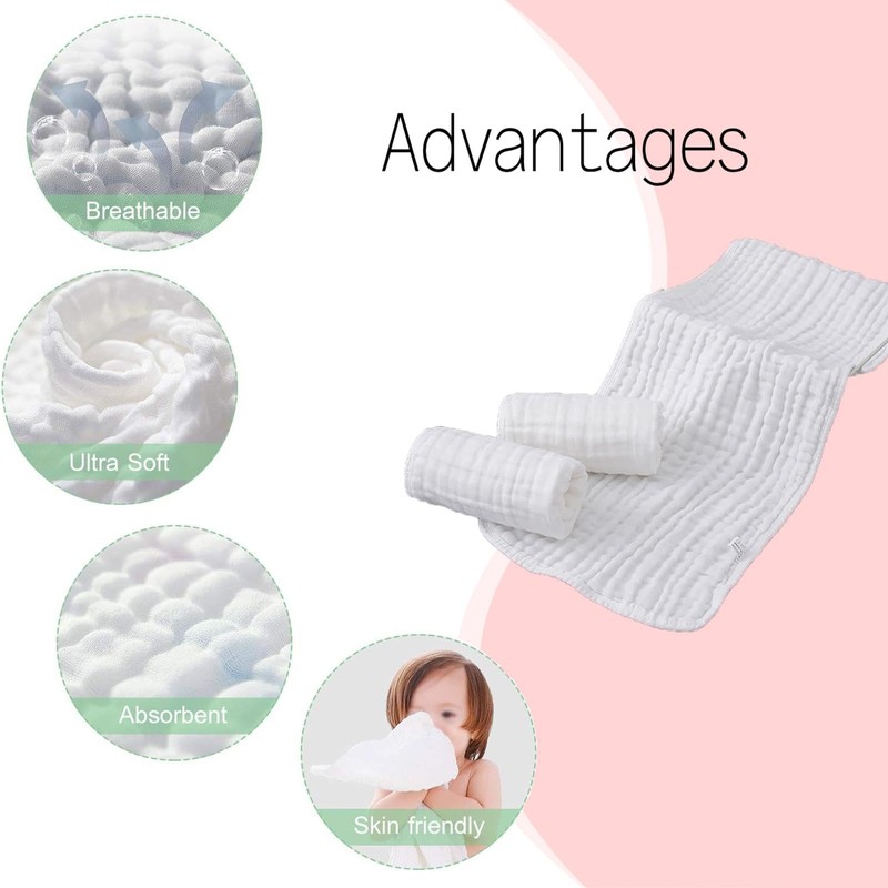 Soft and Absorbent Muslin Cloths - 3 Pack, Large 20''x10''