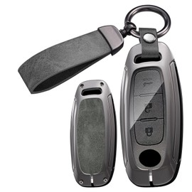 ontto Metal and Leather Key Holder Fit for Nissan 2023-up Key Fob,Solid and Durable Car Key Case for Maxima Armada Rogue Pathfinder X-Trail Versa Kicks Ariya Qashqai Teana Sentra,Grey