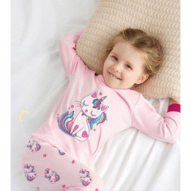 Little Hand Toddler Girls Pyjamas Set Cat Print Pjs Long Sleeve Little Kids Sleepwear Girls Outfits Age 1-2 Years