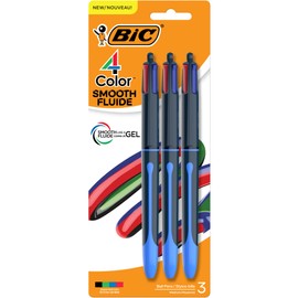 BIC 4-Color Smooth Retractable Ballpoint Pens, Medium Point (1.0mm), 3-Count Pack, Colored Pens with Long-Lasting Ink