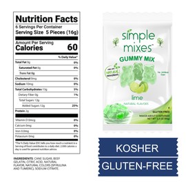 Simple Mixes Natural Gummy Mix, Lime 3 Pack, 3.3 Ounces Per Package, Easy Fun Snacks or Infused Gummies, Kosher, Gluten Free