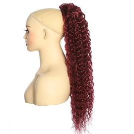 BALINGHAIR Deep Wave Ponytail Extension for Women 24 Inch Wine Red Curly Wavy Ponytail Hair Extensions Drawstring with Clips Short Synthetic Hairpiece for Daily and Party