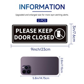 Please Keep Door Closed Sign, Self-Adhesive Waterproof Close The Door Sign Sticker，Indoor/Outdoor Use for Home, House,Store,Cafe and Restaurant